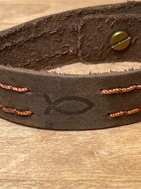 Brown Leather Bracelet with Accent Stitching